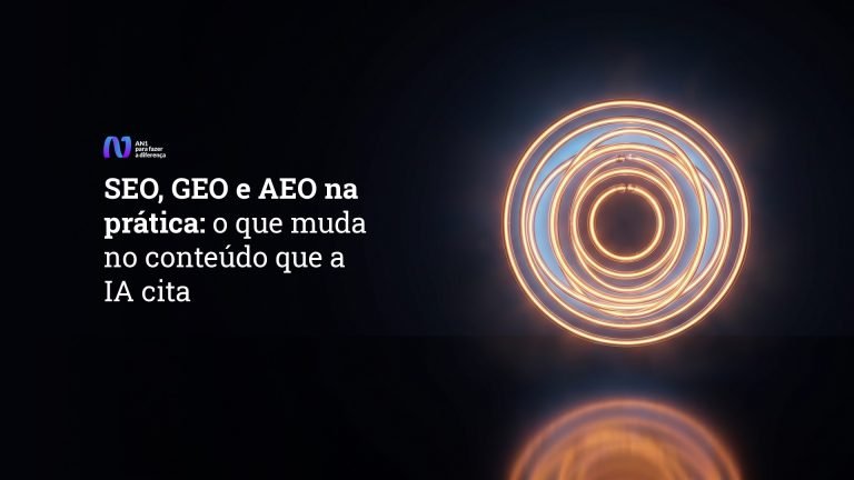 Anéis de neon âmbar concêntricos, arte do artigo sobre o que muda no conteúdo para ganhar citação da IA
