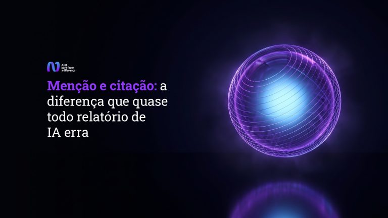 Esfera de vidro violeta envolvida em linhas de wireframe acesas, arte sobre menção e citação na busca com IA