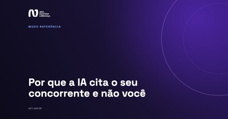 Arte da AN1 em fundo roxo escuro com círculo em contorno e o título sobre citação do concorrente nas respostas de IA