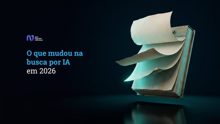 Calendário de folhas destacáveis com páginas virando, linha do tempo da busca por IA em 2026