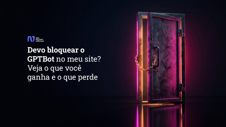 Porta de metal entreaberta presa por corrente, com luz magenta, ilustrando a decisão de bloquear o GPTBot no site