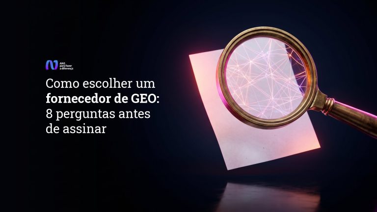 Lupa sobre um contrato revelando uma rede de linhas acesas em magenta, capa do post sobre como escolher um fornecedor de GEO