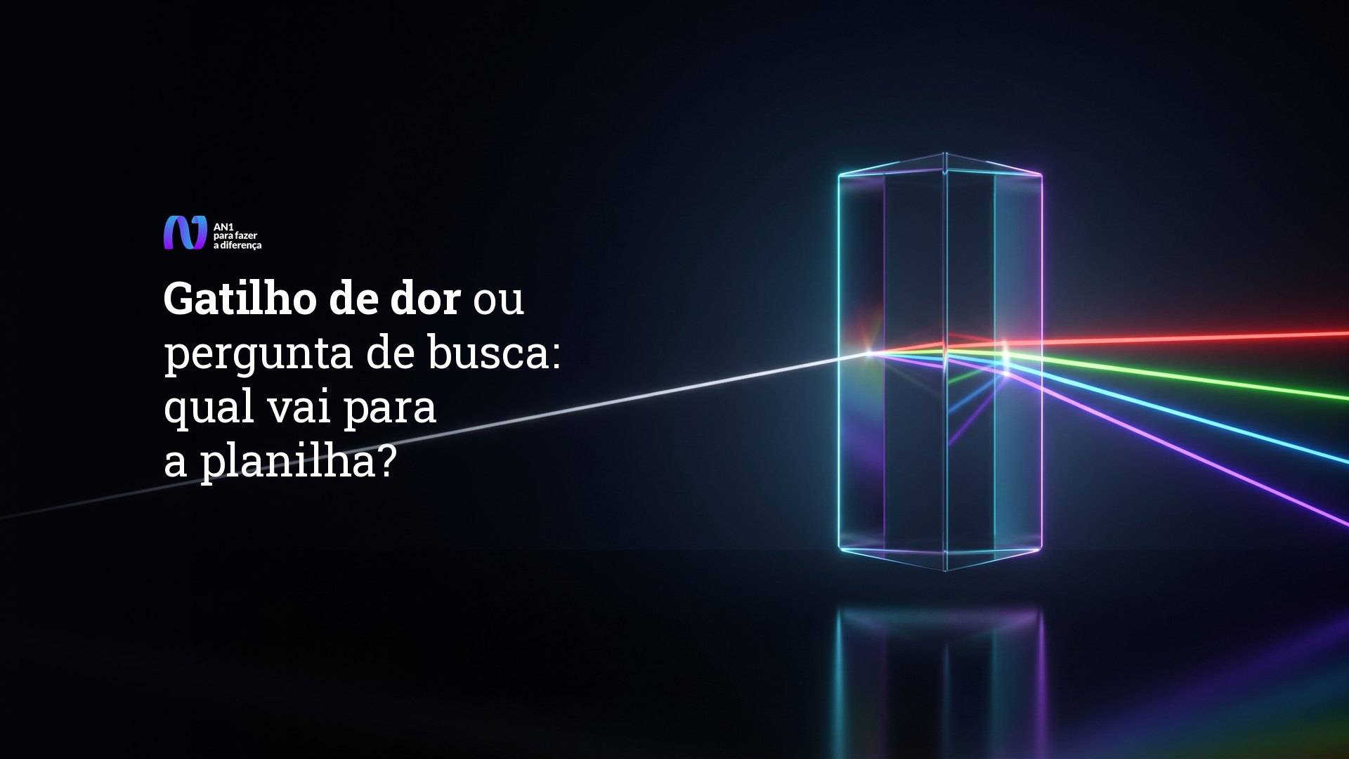 Prisma de vidro divide um feixe de luz em quatro, como um gatilho de dor que gera várias perguntas de busca